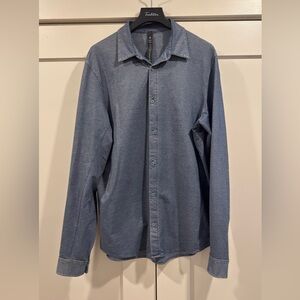 Lululemon Men's Long-Sleeve Button-Up Shirt - Blue denim look.